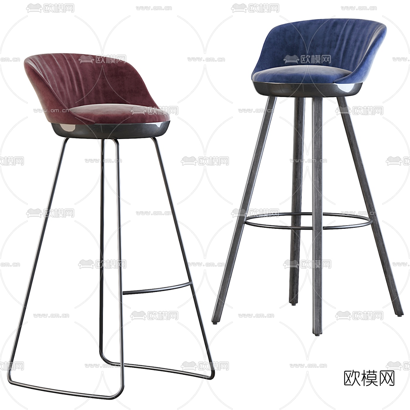 现代绒布吧台椅3d模型下载（渲染图3）