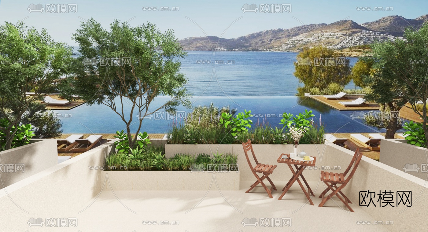 现代别墅户外露台阳台3d模型