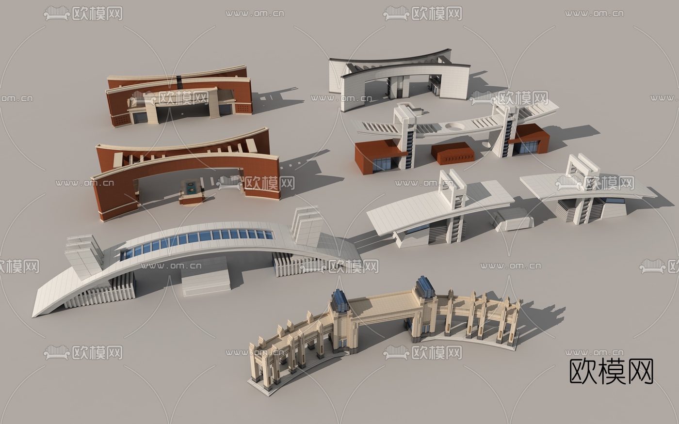 现代学校大门3d模型