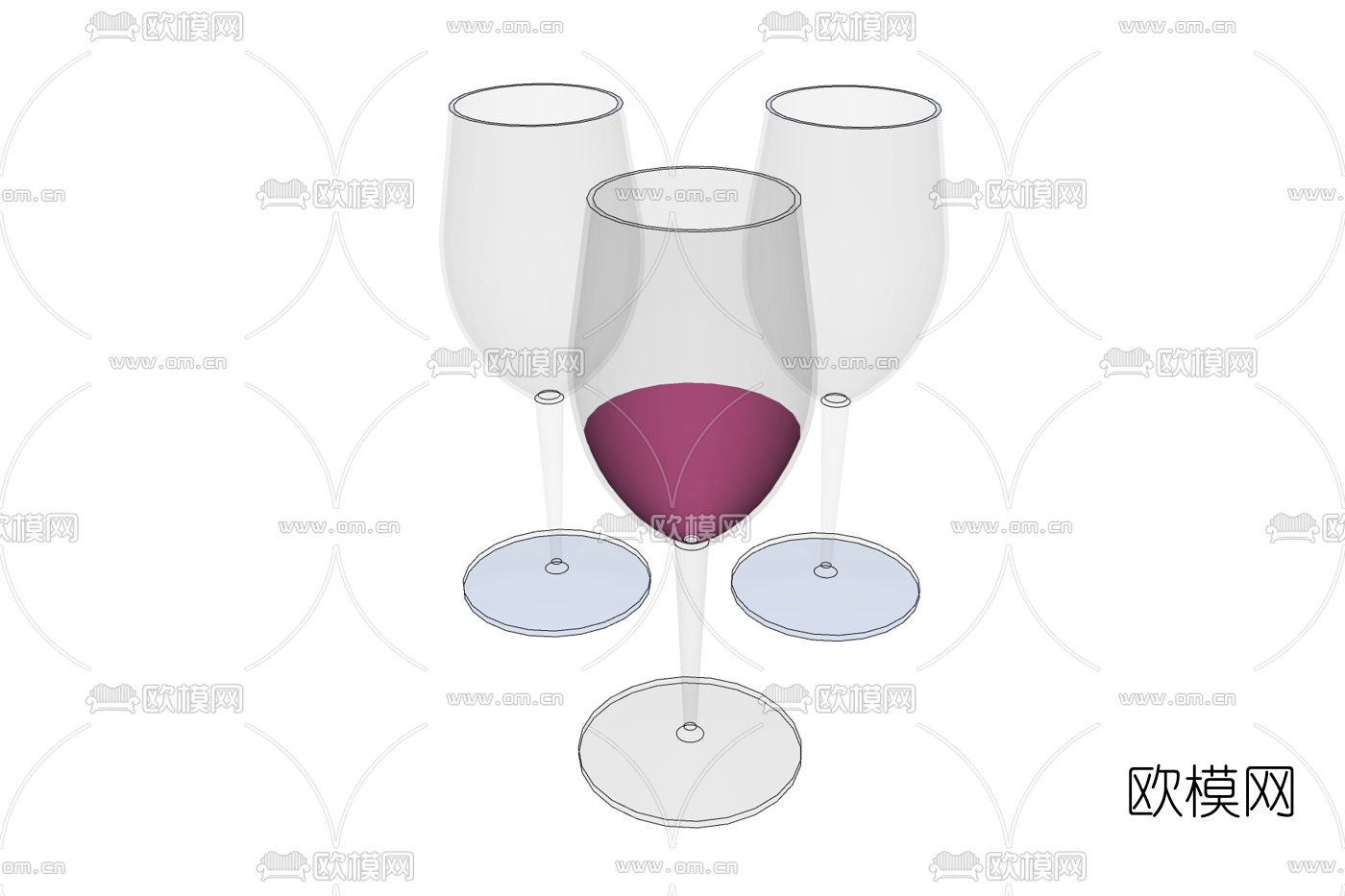 现代红酒酒杯免费su模型下载