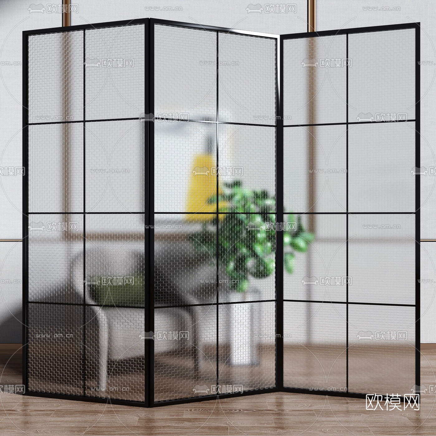 现代玻璃屏风隔断3d模型下载（渲染图2）