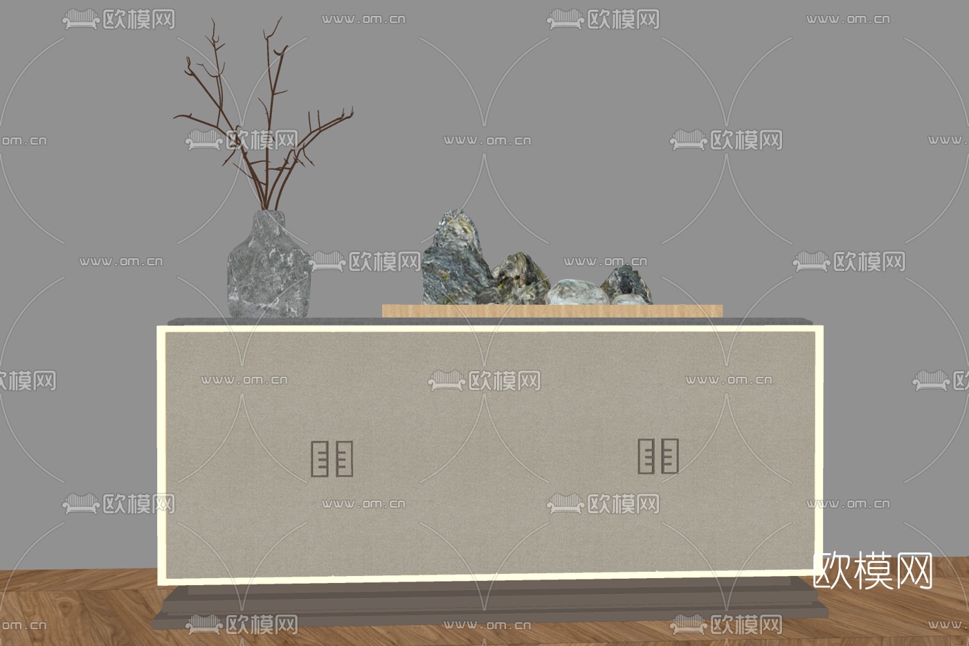 新中式实木端景柜su模型下载