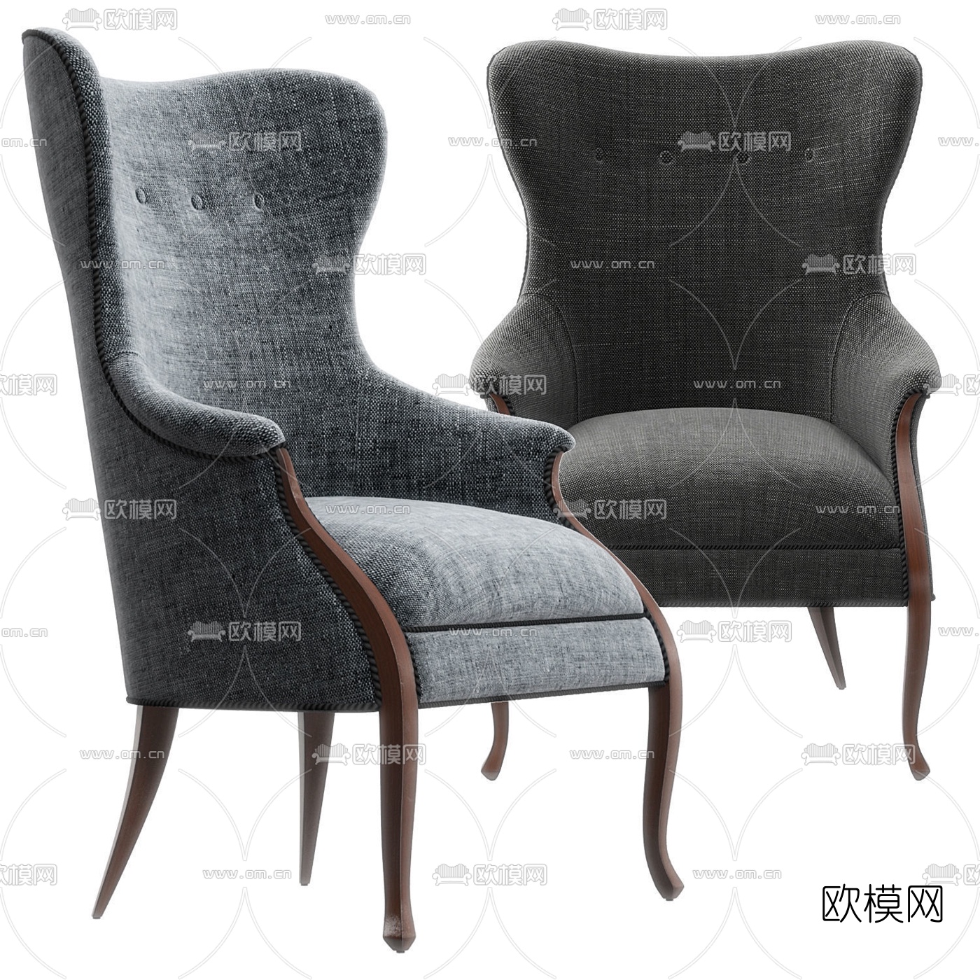 美式布艺单人沙发3d模型