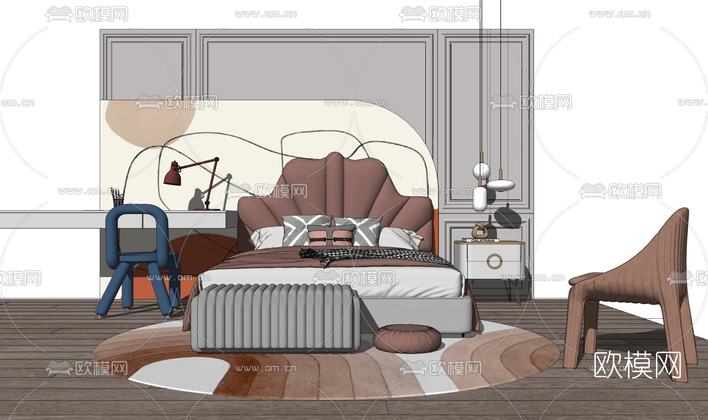 北欧布艺儿童床su模型下载