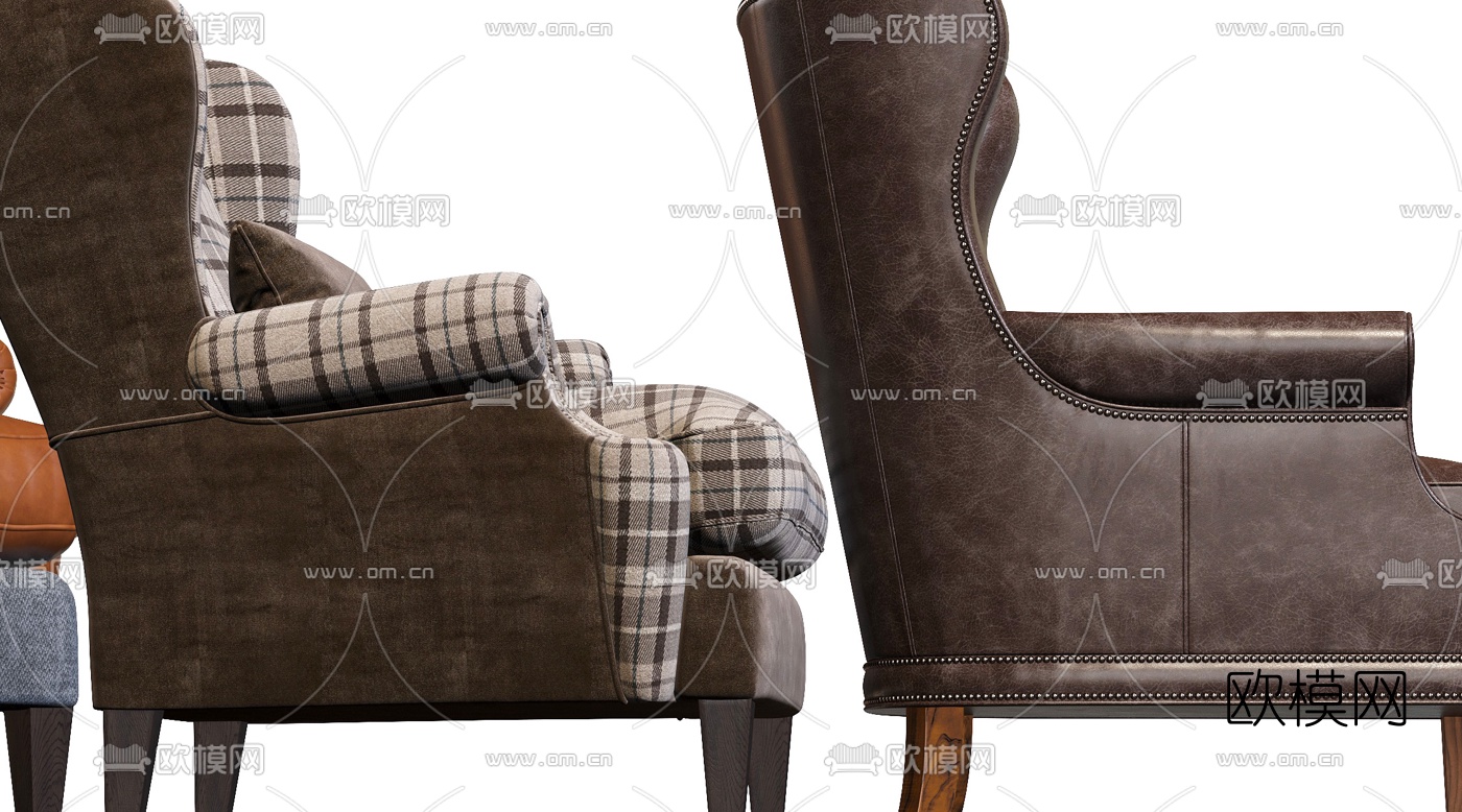美式布艺皮革休闲沙发3d模型下载（渲染图7）