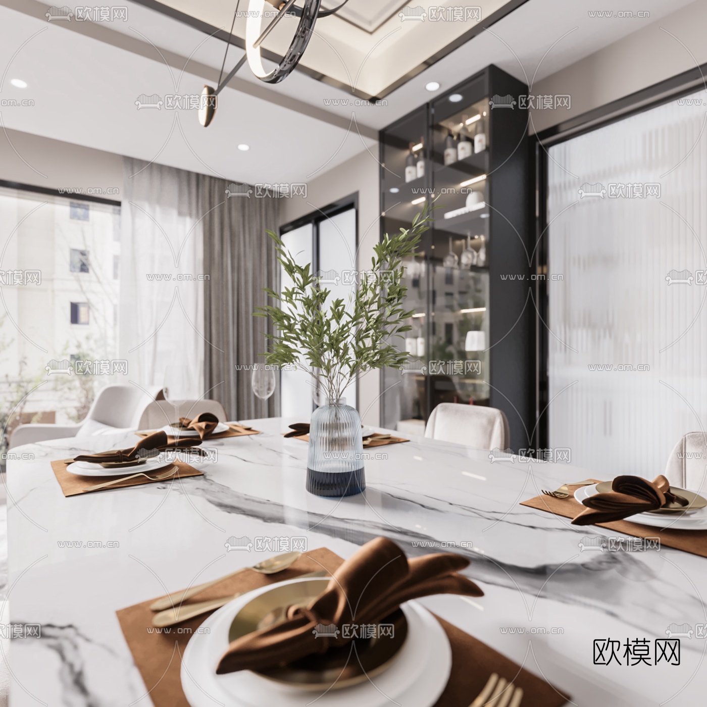 现代客厅餐厅3d模型