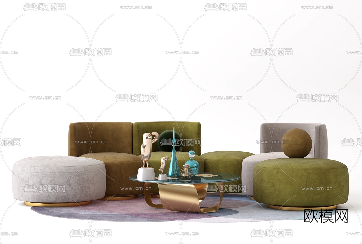 现代布艺异形沙发茶几3d模型