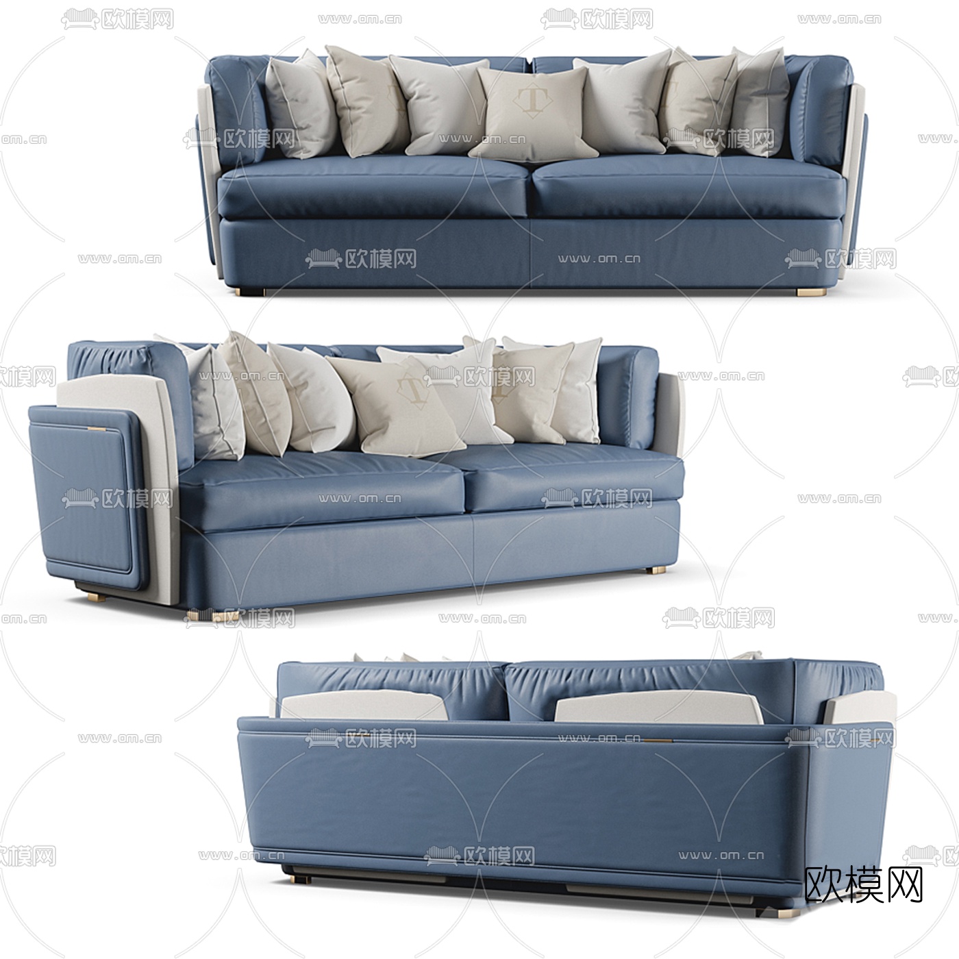 现代皮革双人沙发3d模型下载（渲染图2）