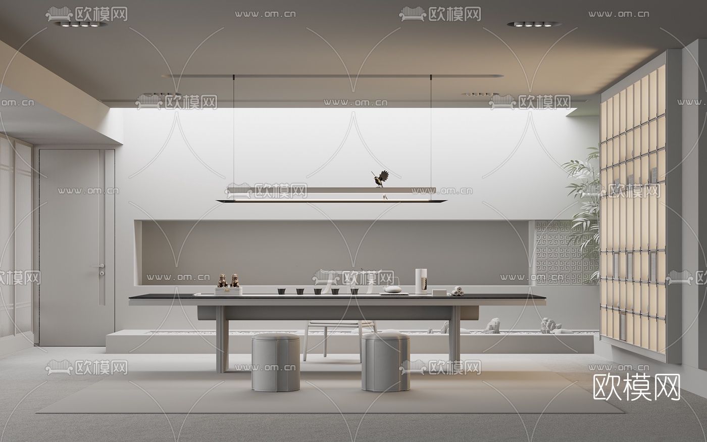 新中式地下室茶室3d模型下载（渲染图5）