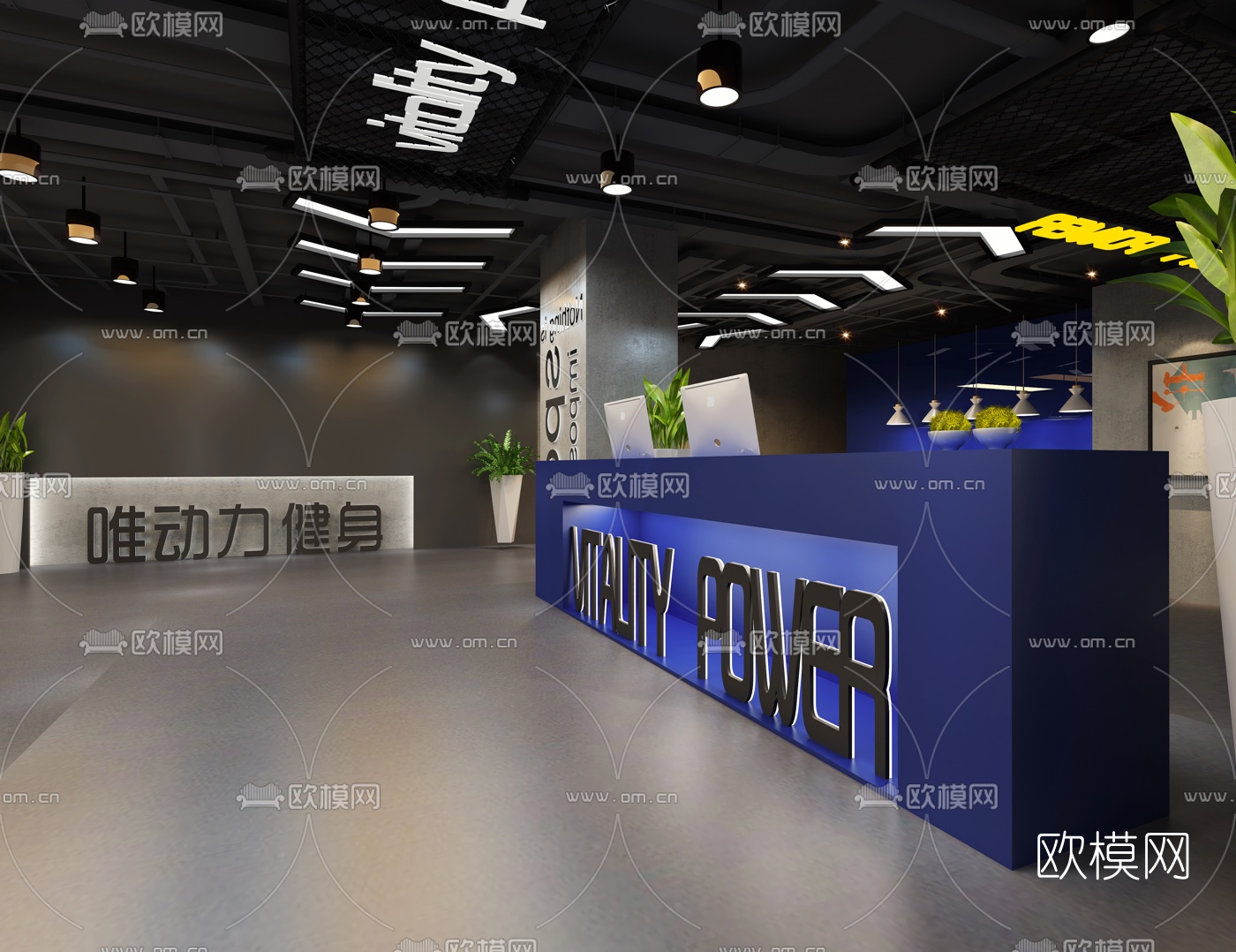 工业风健身房前台3d模型