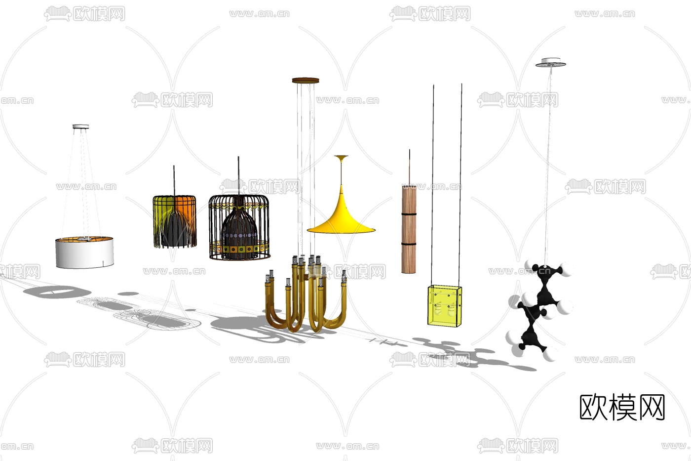 现代吊灯组合免费su模型下载