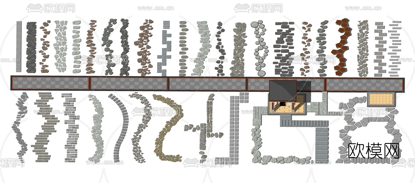 自然风石头小路甬道石板路景观小品su模型下载（渲染图2）