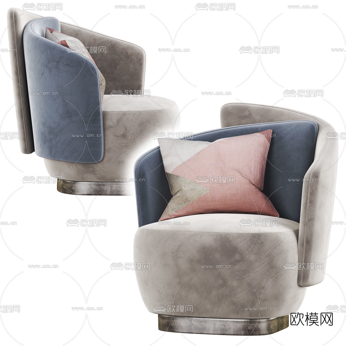 现代轻奢绒布休闲沙发3d模型下载（渲染图3）