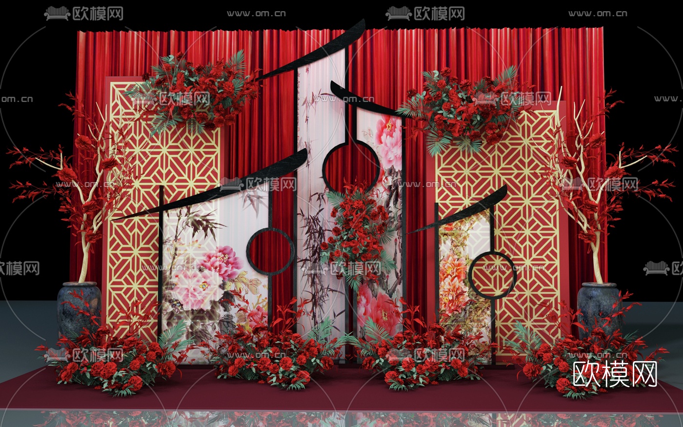 新中式花艺摄影美陈3d模型