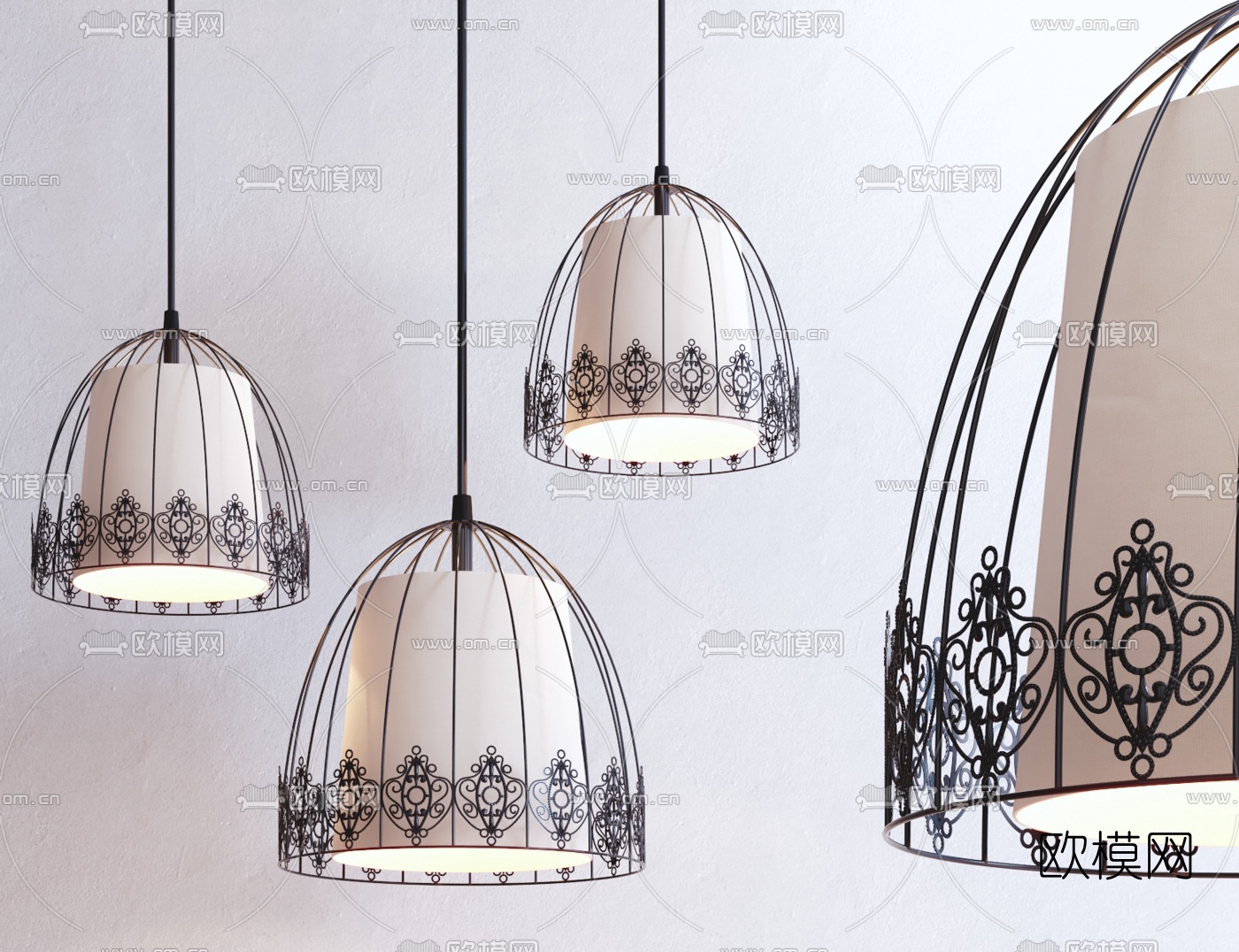 欧式铁艺吊灯su模型下载（渲染图1）