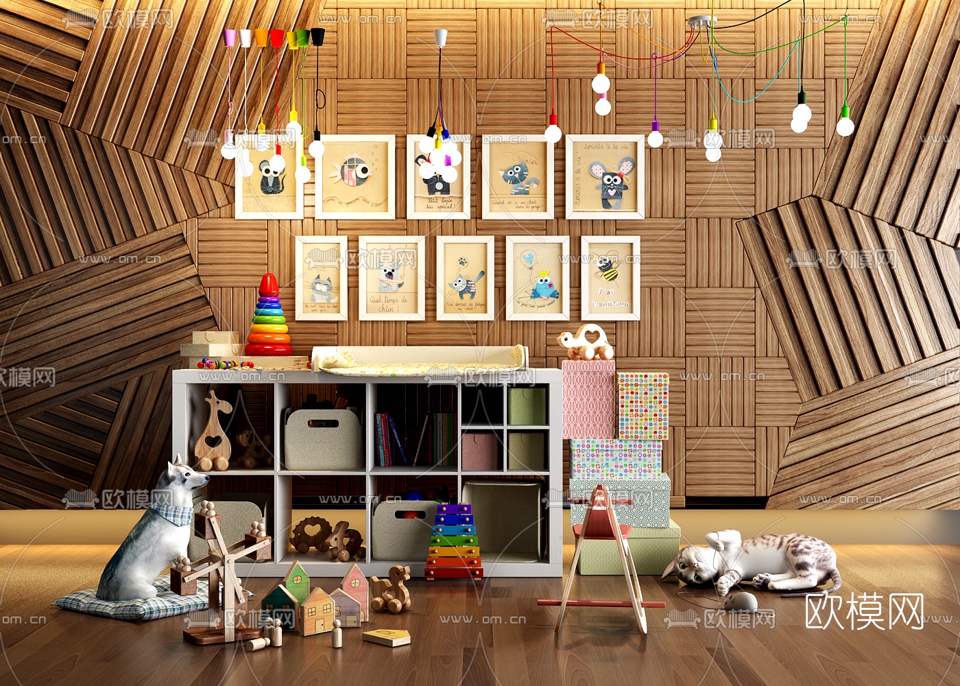 北欧儿童玩具收纳柜3d模型下载