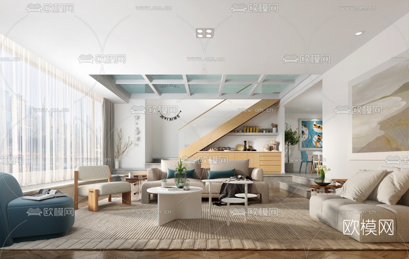 北欧跃式客厅餐厅3d模型