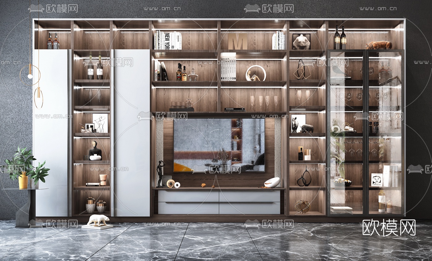 现代一体式装饰柜电视柜3d模型