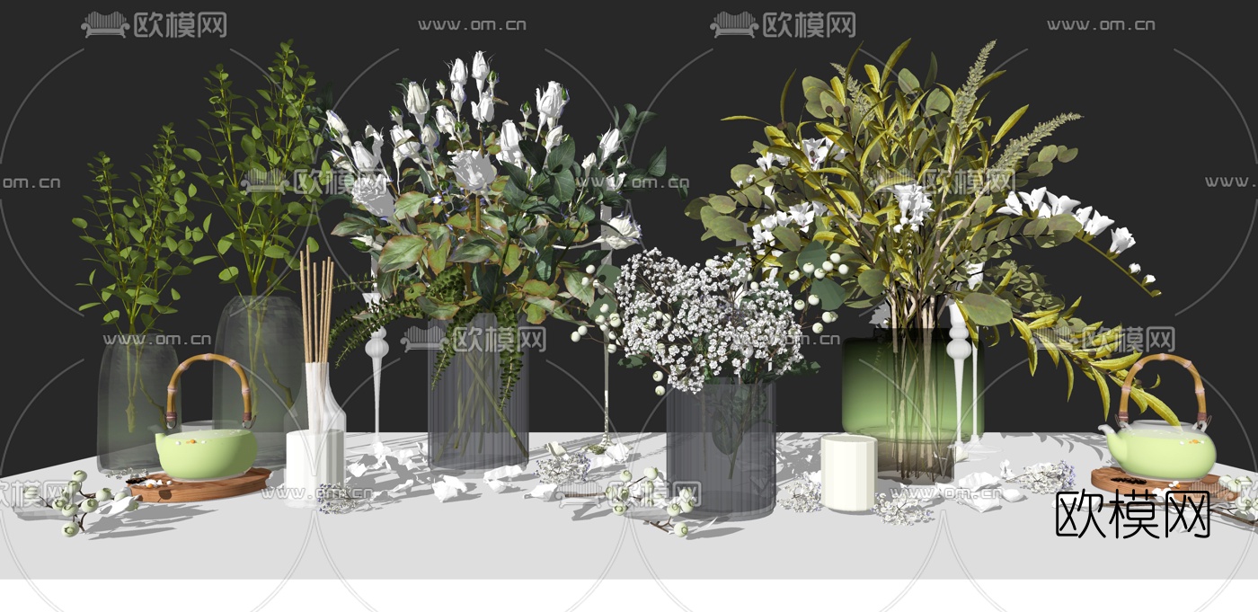 现代轻奢花艺花瓶su模型下载（渲染图1）