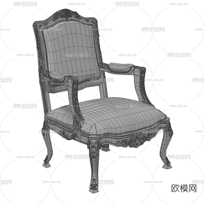 美式雕花扶手椅3d模型