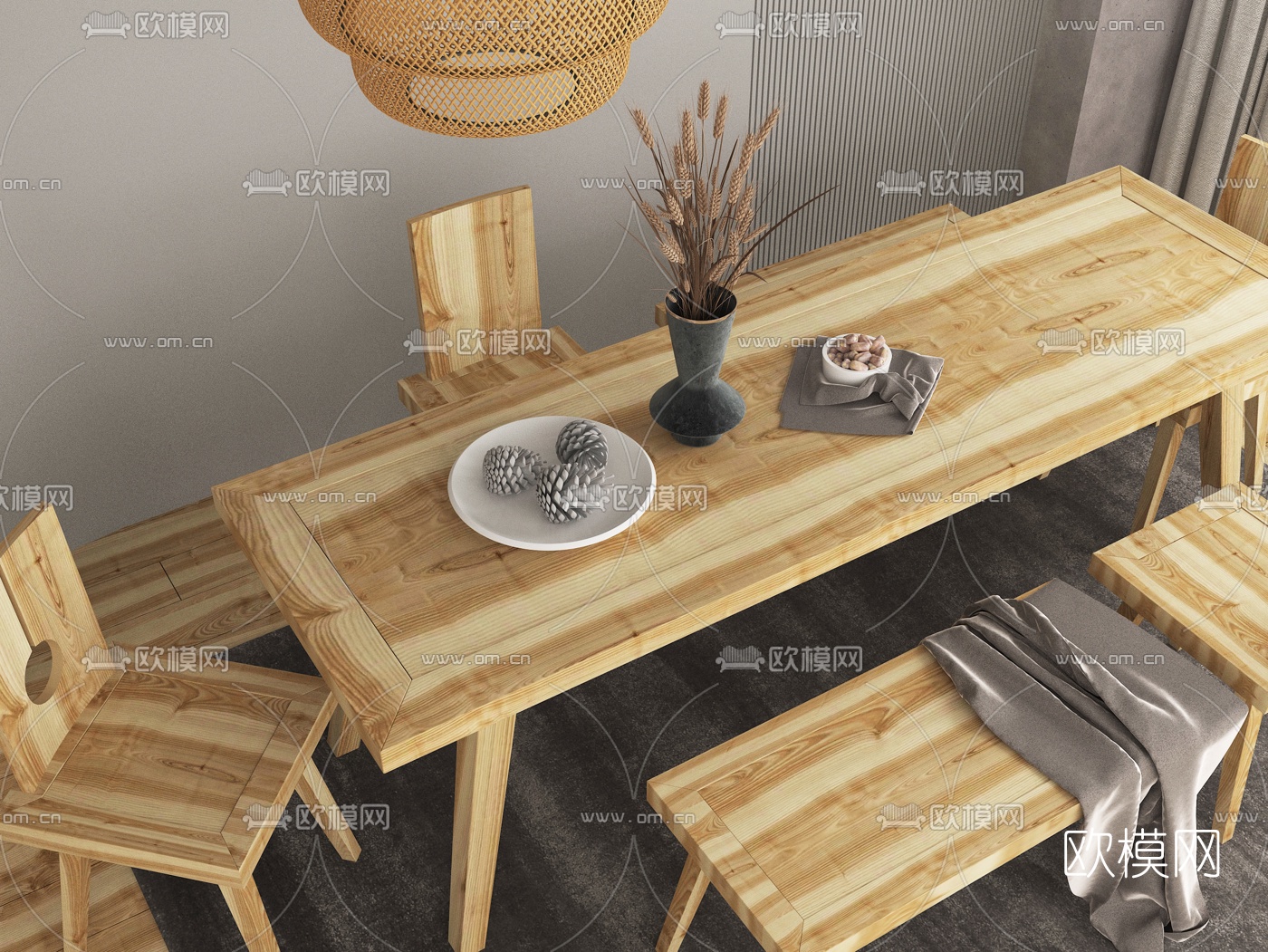 北欧原木餐桌椅3d模型