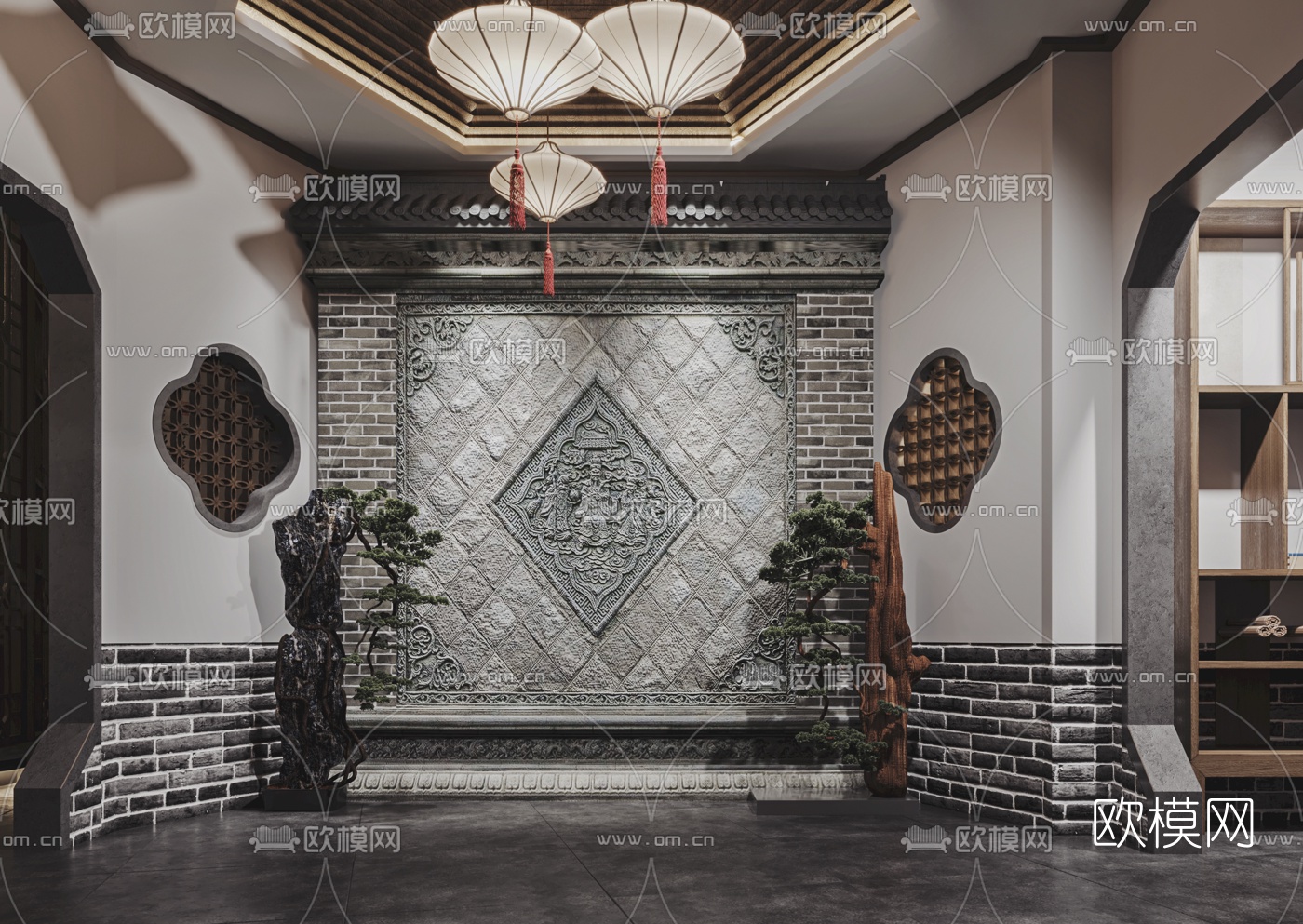 新中式茶楼3d模型下载（渲染图3）