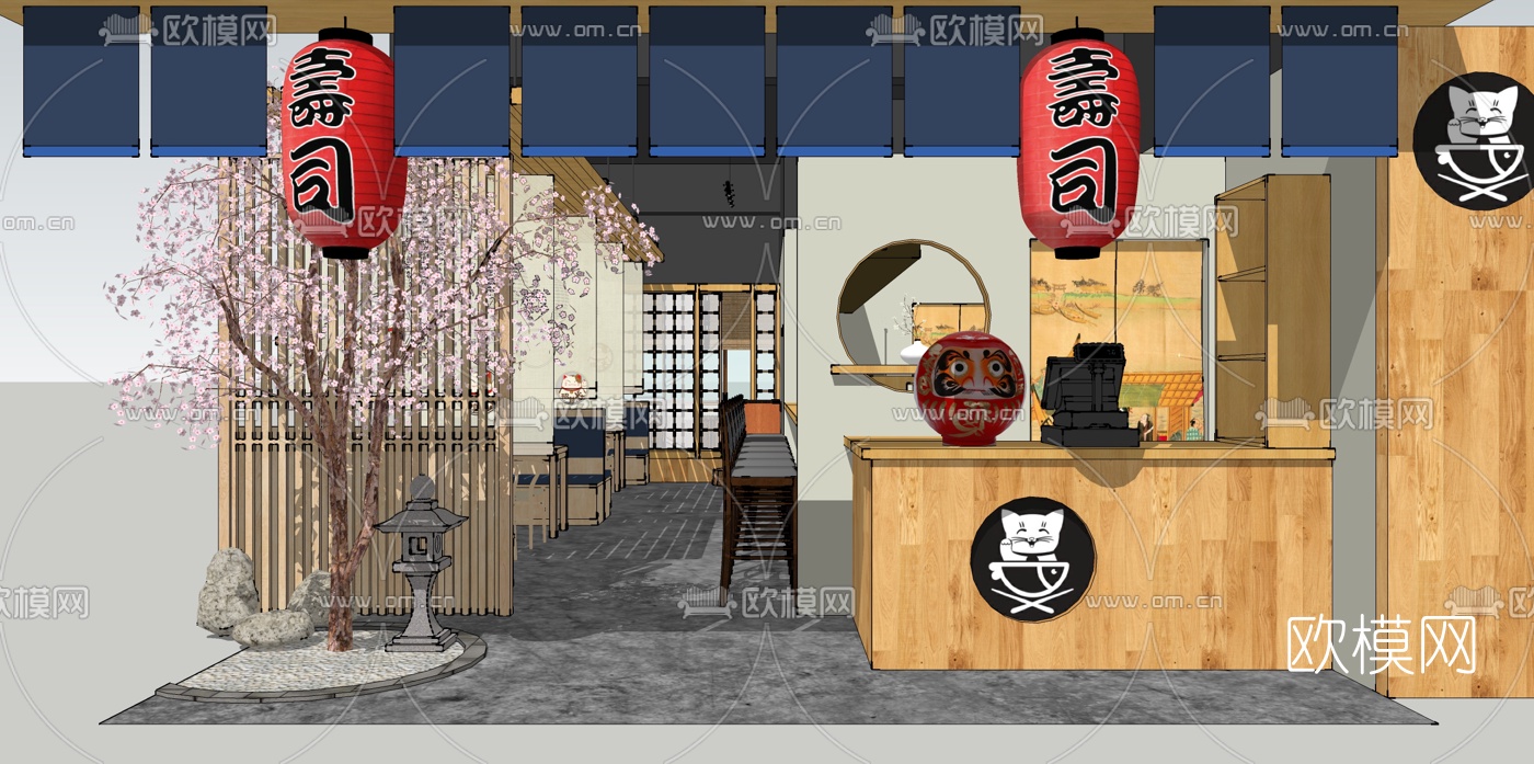 日式寿司店su模型下载（渲染图1）