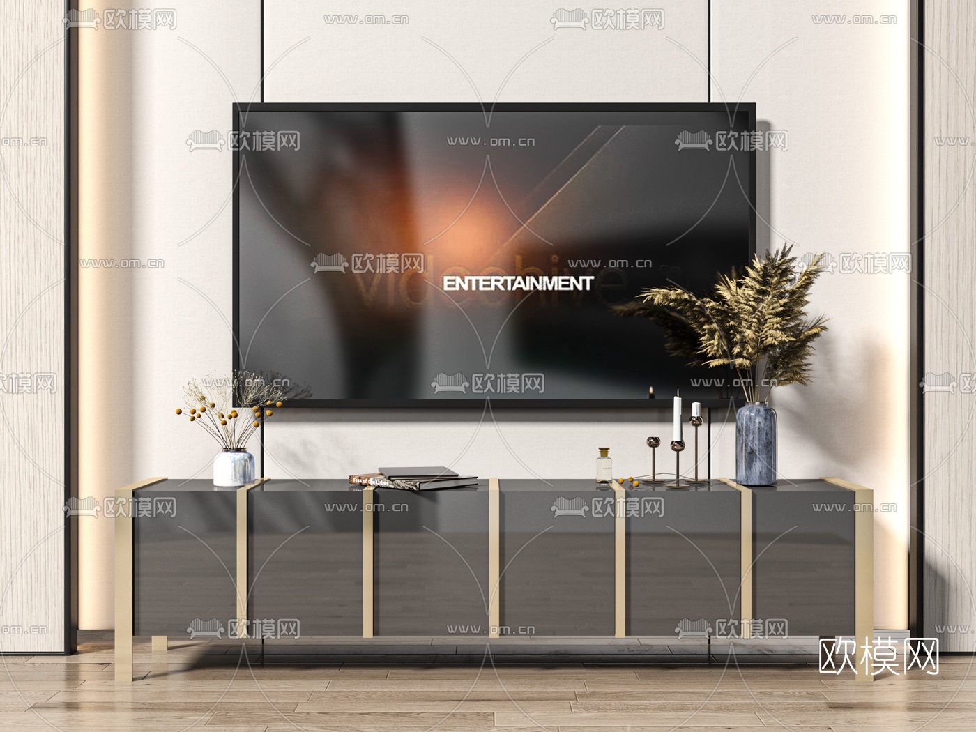 现代轻奢电视柜su模型下载（渲染图1）