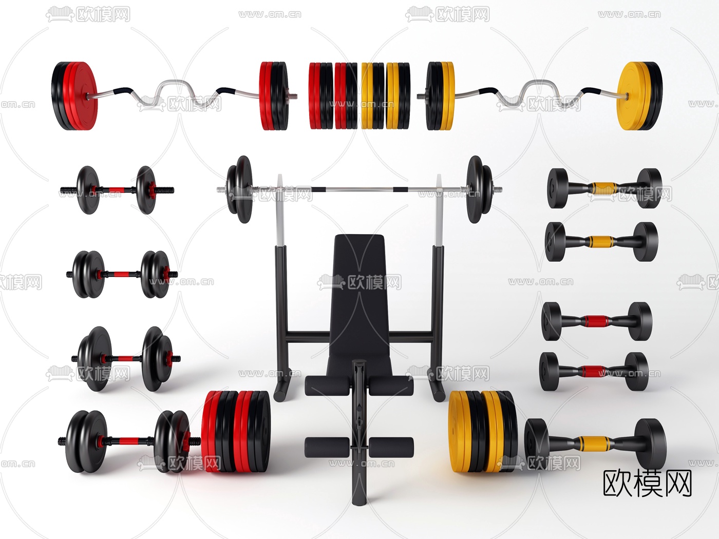 现代哑铃健身器材3d模型下载