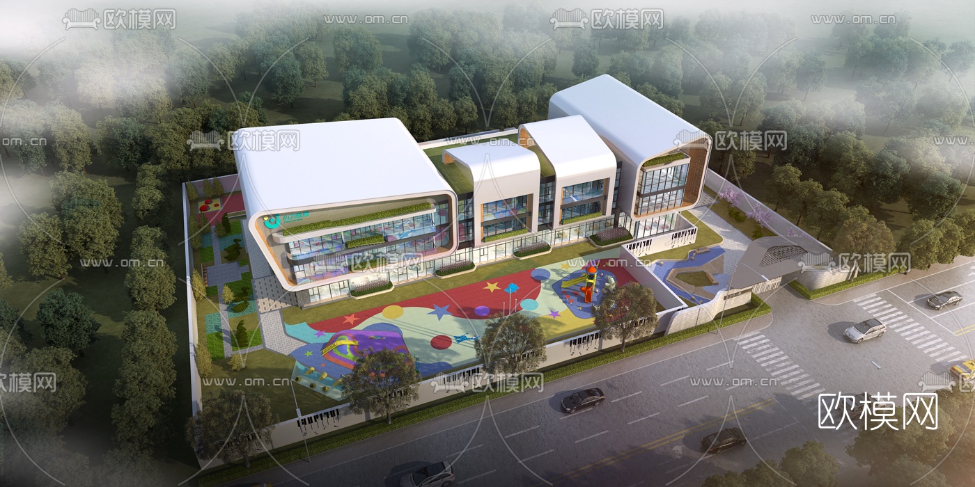 现代幼儿园鸟瞰3d模型下载