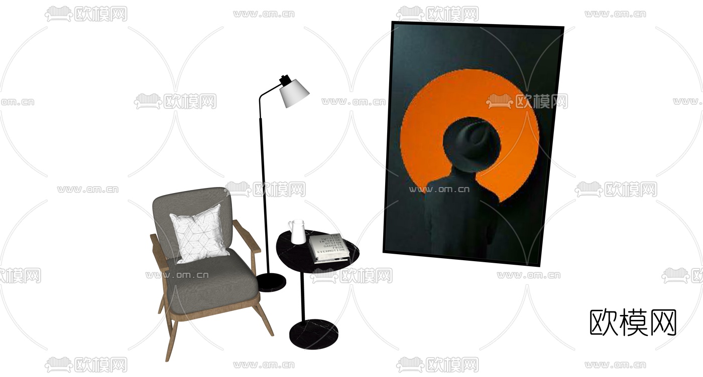 现代布艺休闲椅su模型下载