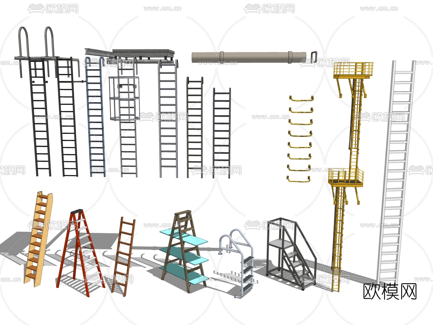 现代爬梯脚手架su模型下载（渲染图1）