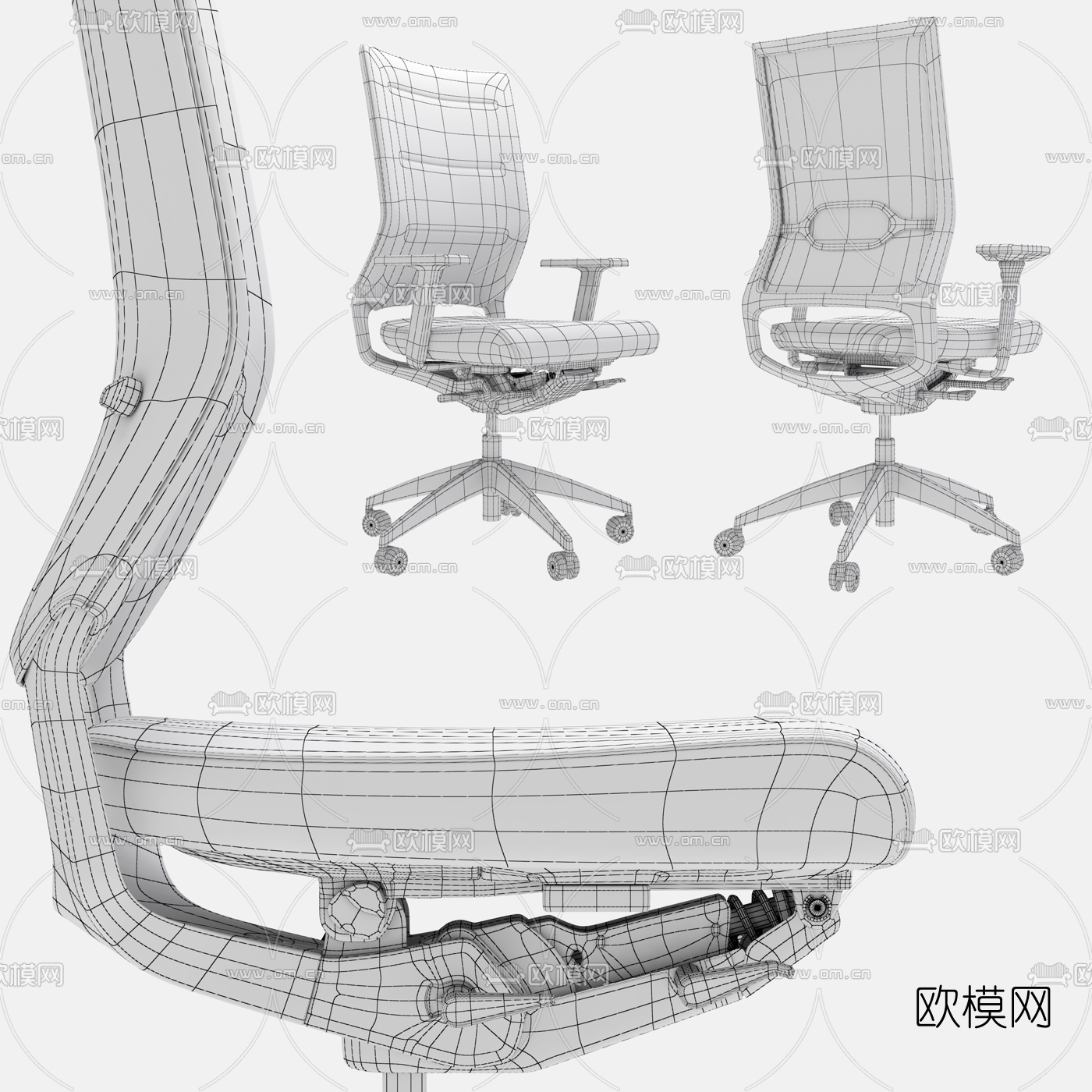 现代皮革办公转椅3d模型