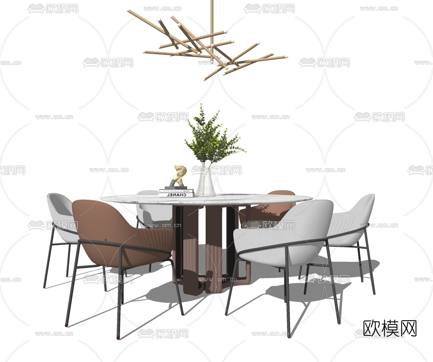 现代圆形餐桌椅su模型下载