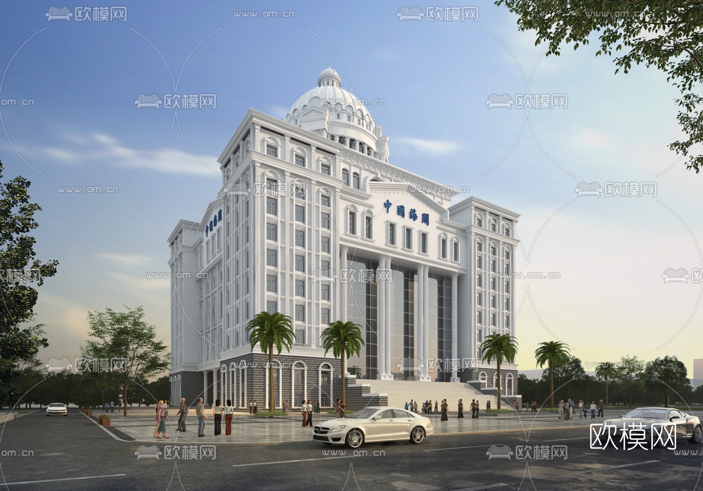简欧中国海关办公楼外观3d模型