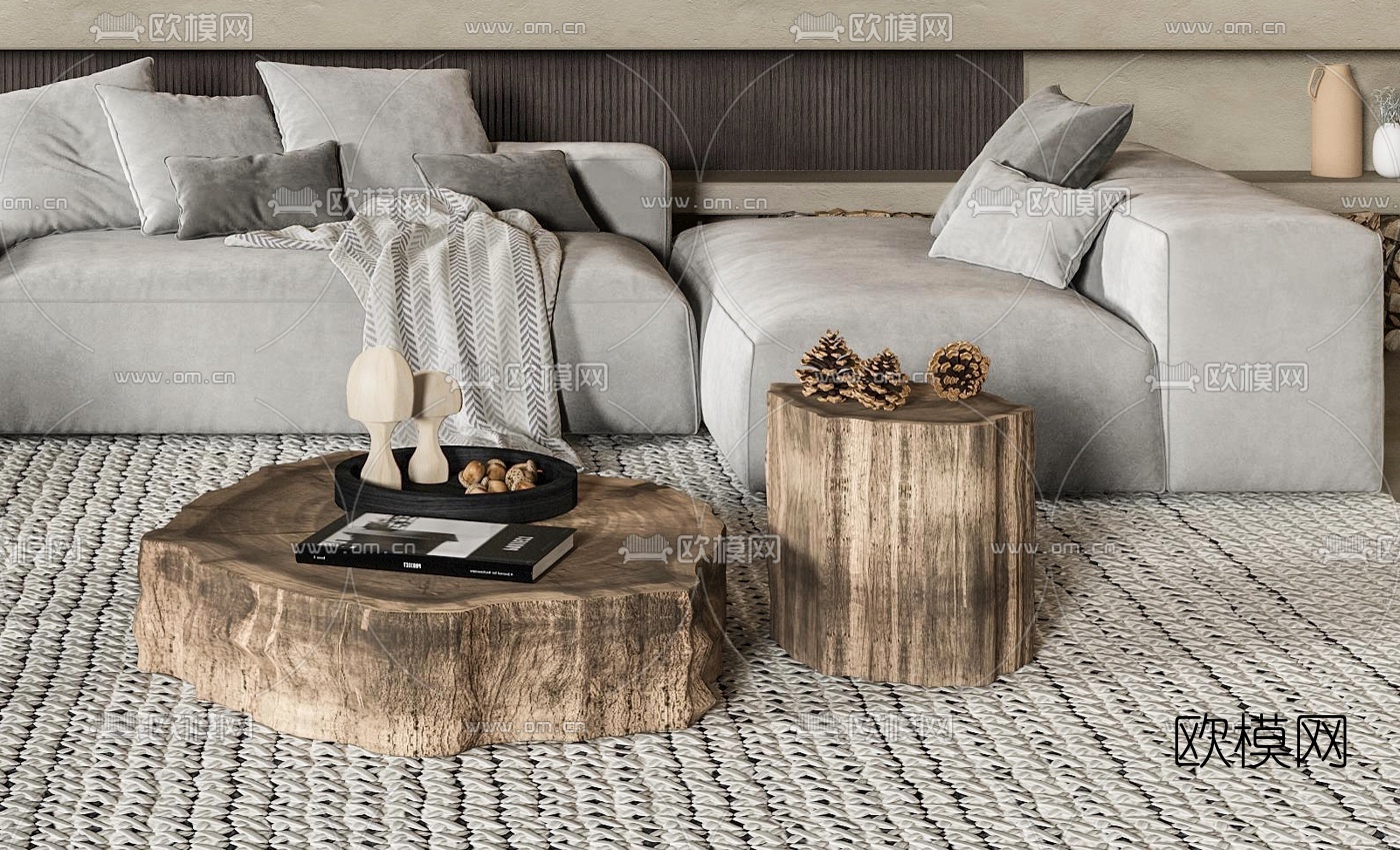 自然风布艺沙发组合3d模型下载（渲染图3）