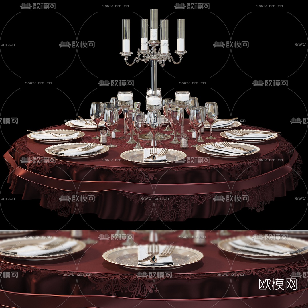 欧式烛台金属餐具3d模型下载（渲染图1）