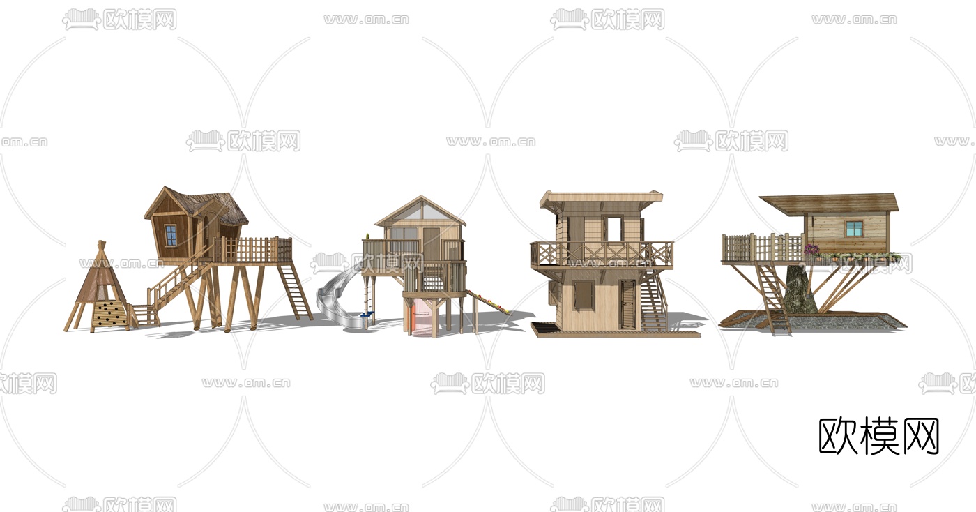 自然风树屋木屋民宿酒店外观su模型下载（渲染图2）