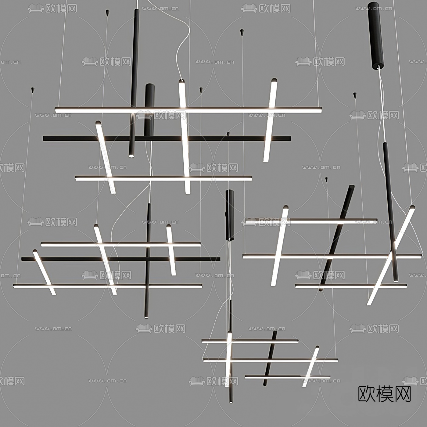 现代条形办公吊灯3d模型