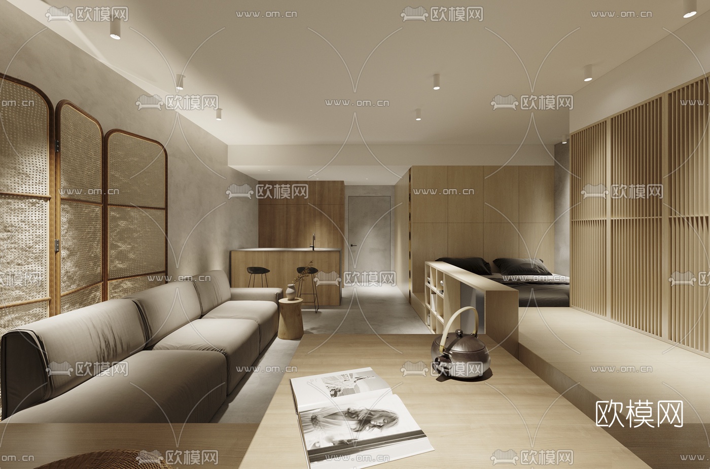日式单身公寓3d模型下载（渲染图1）
