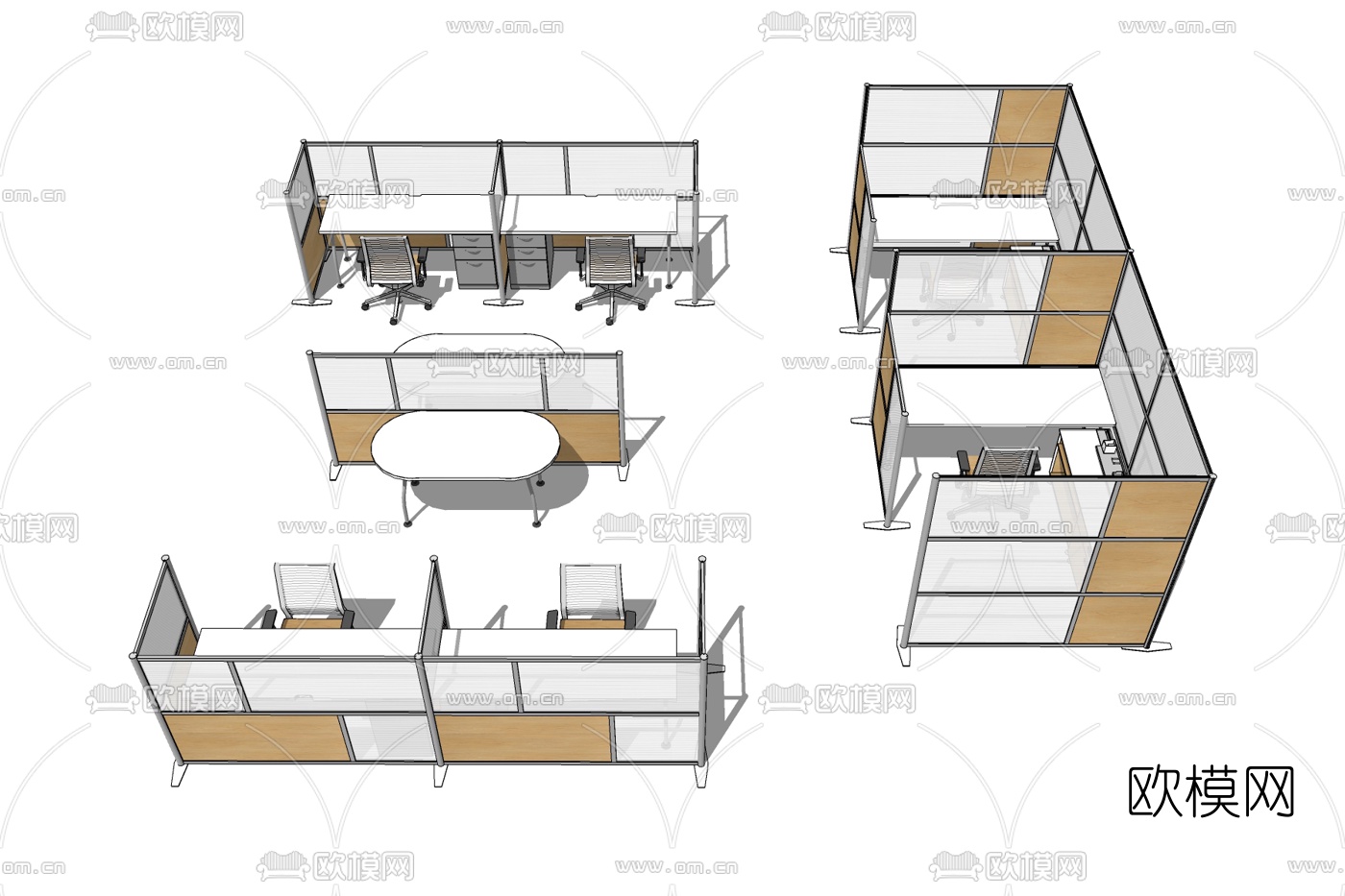 现代卡座办公桌椅免费su模型下载