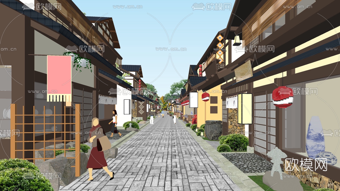 日式商业街su模型下载（渲染图1）