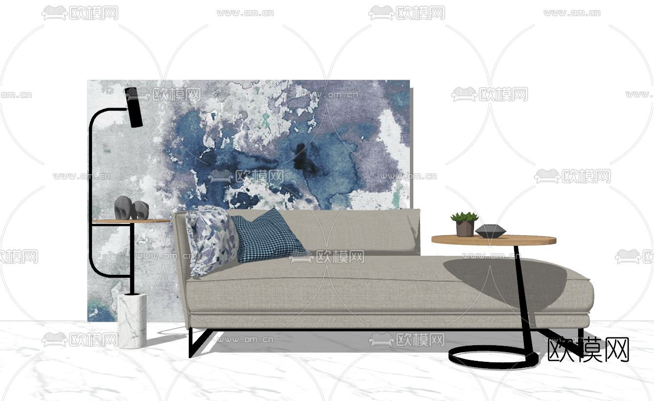 现代布艺贵妃椅su模型下载（渲染图1）