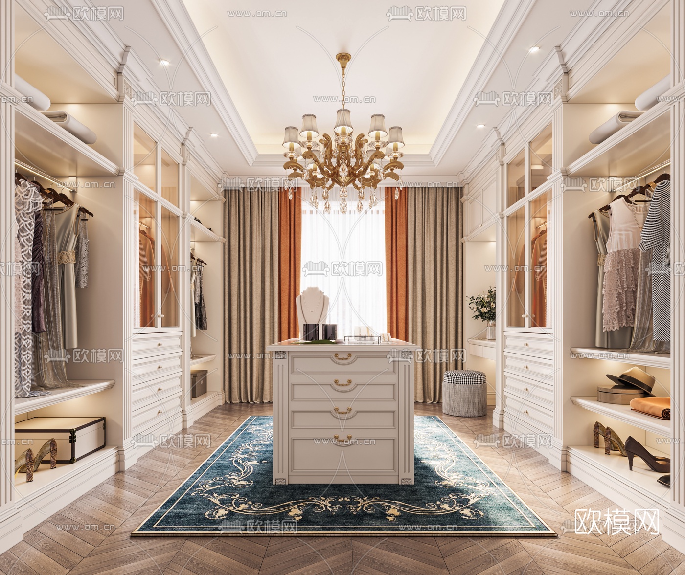 欧式轻奢衣帽间3d模型下载（渲染图1）