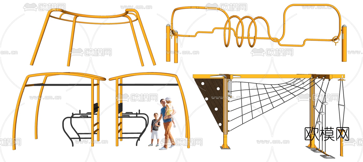 现代户外健身器材su模型