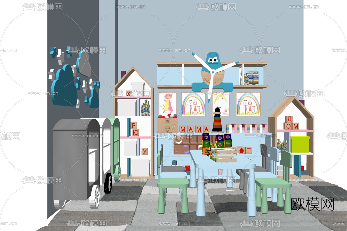 北欧儿童桌椅su模型下载