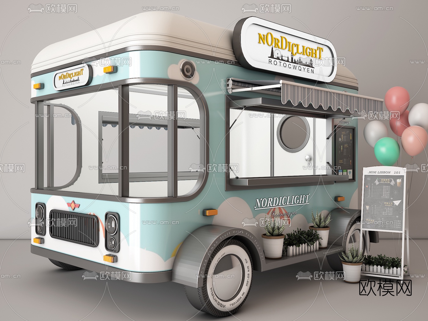 北欧奶茶店快餐车3d模型下载