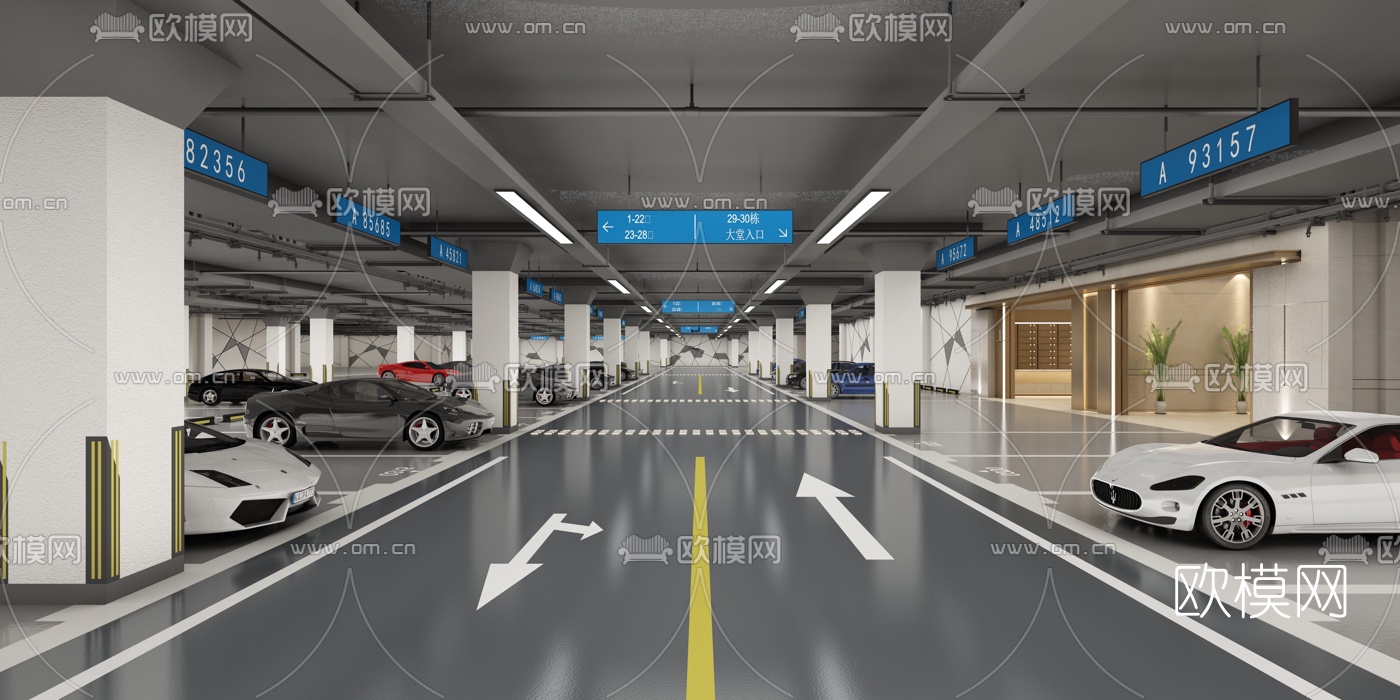 现代室内地下停车场3d模型