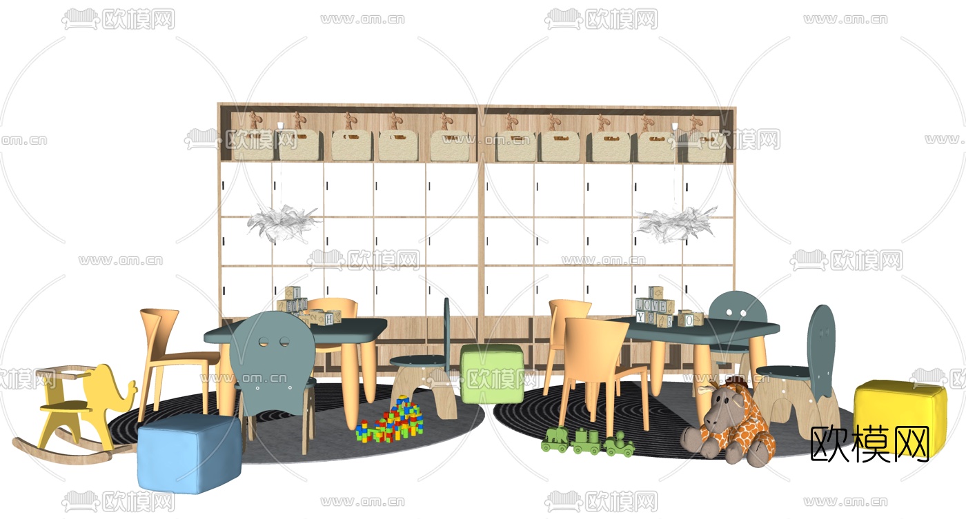 现代幼儿园儿童座椅su模型下载