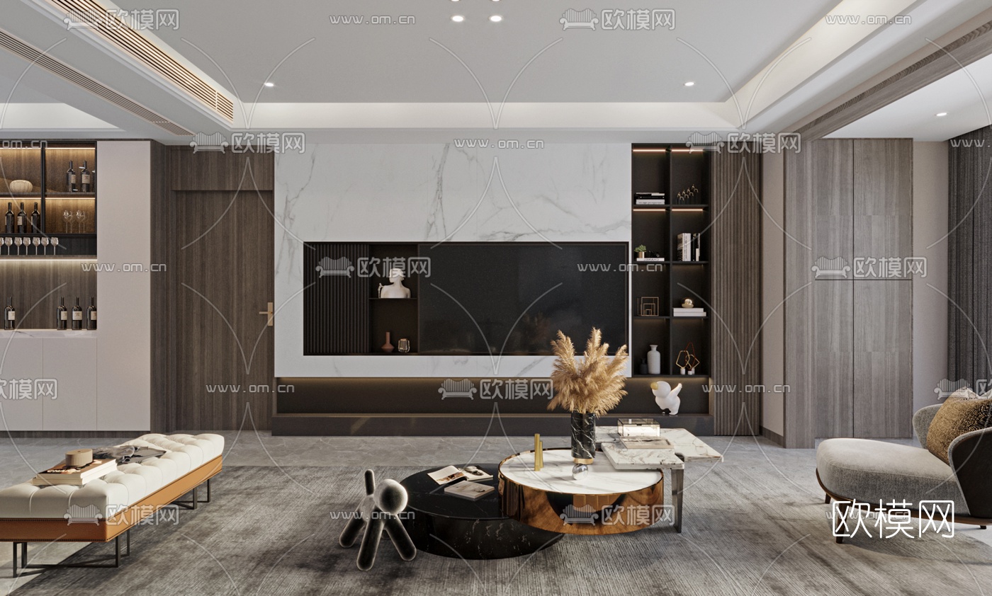 现代客厅餐厅3d模型